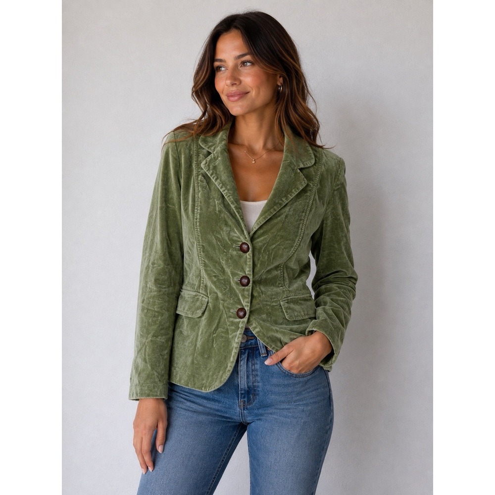 Y2K J.Crew Blazer Size S Green Velvet Bella Style Academia Goth Fall